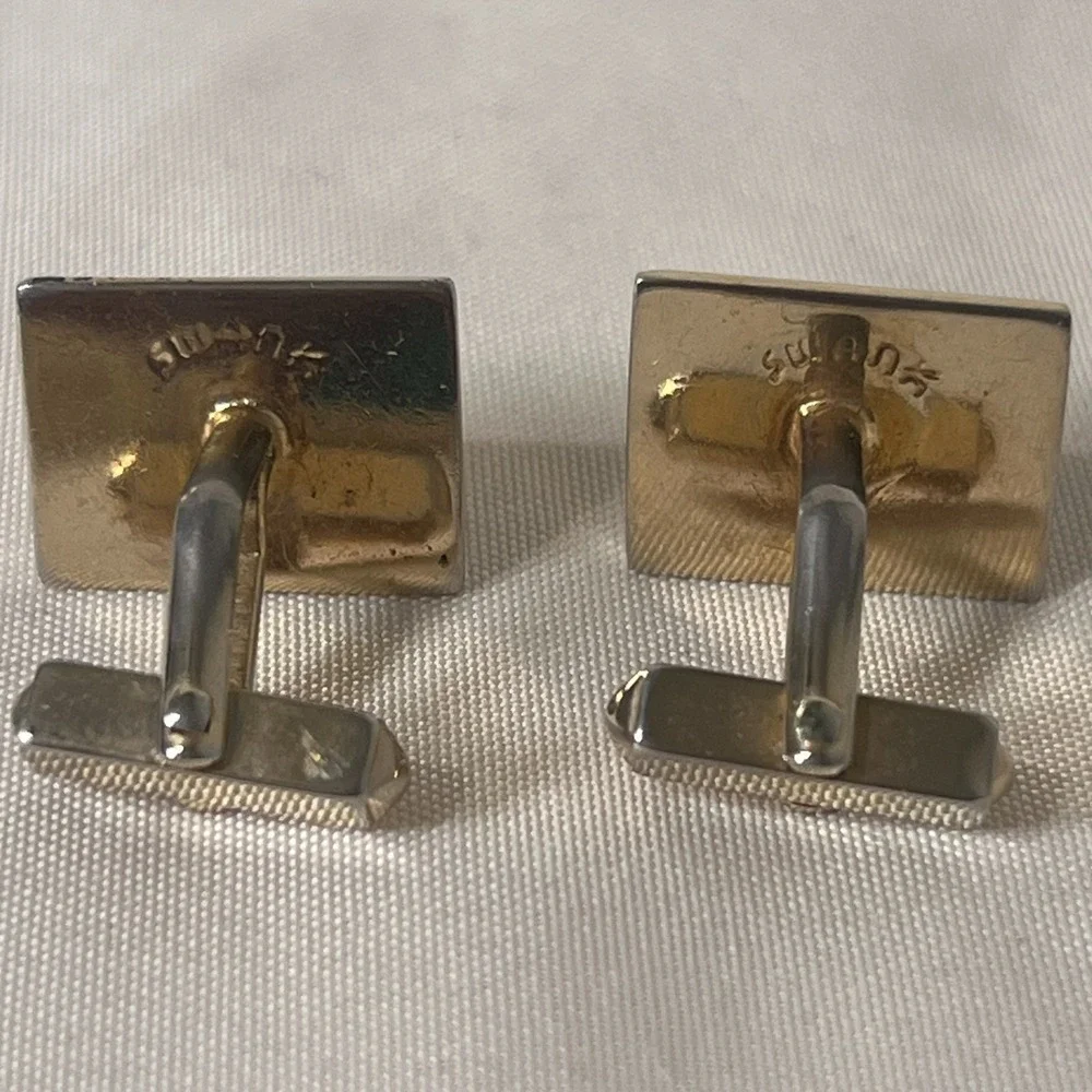 Vintage Swank Mid Century Gold Tone Square Textured Frame Cufflinks Art Deco